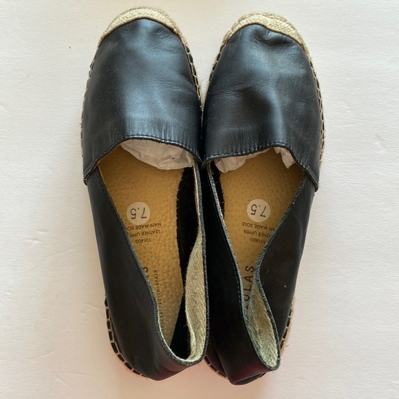 Fabiolas leather espadrilles platform women’s 7.5 platform black VGUC - Picture 1 of 4